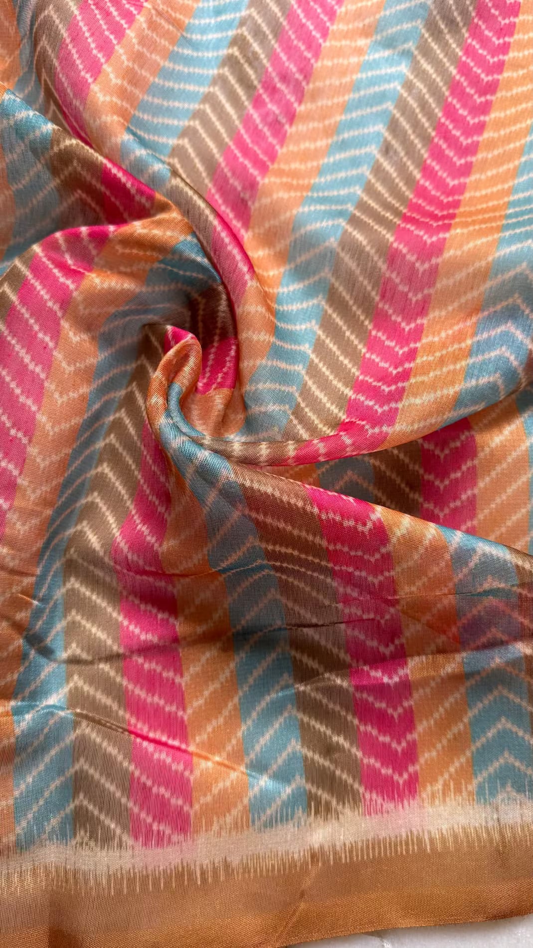 chanderi silk chevron print with solid print blouse fabric by Ethnic Today.