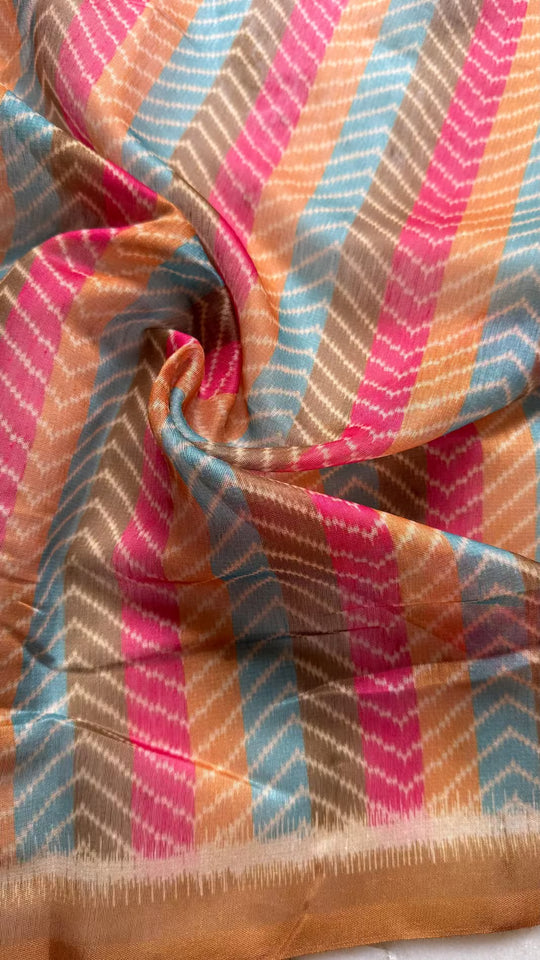 chanderi silk chevron print with solid print blouse fabric by Ethnic Today.