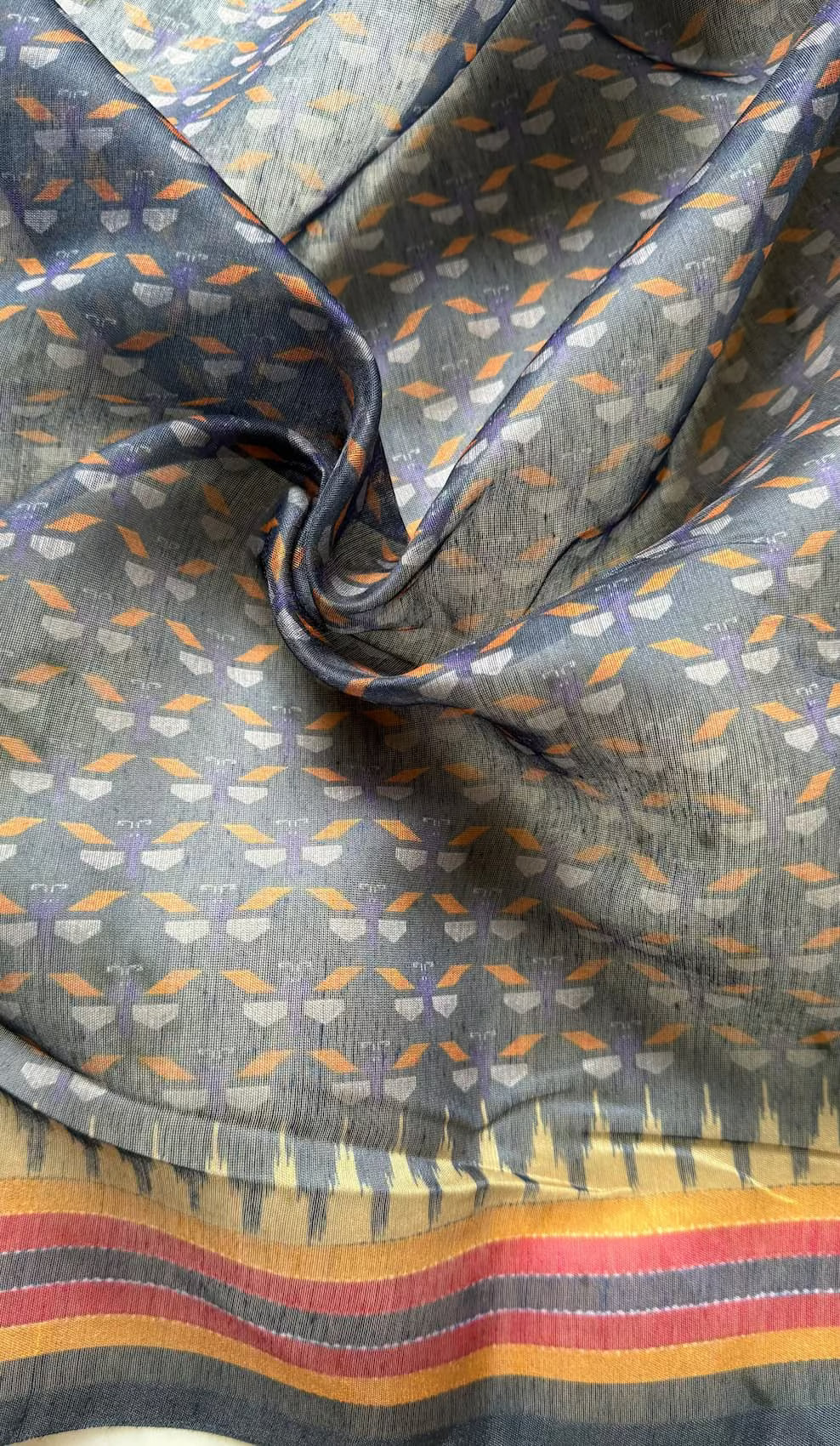 geometric with temple border print chanderi silk blouse fabric.