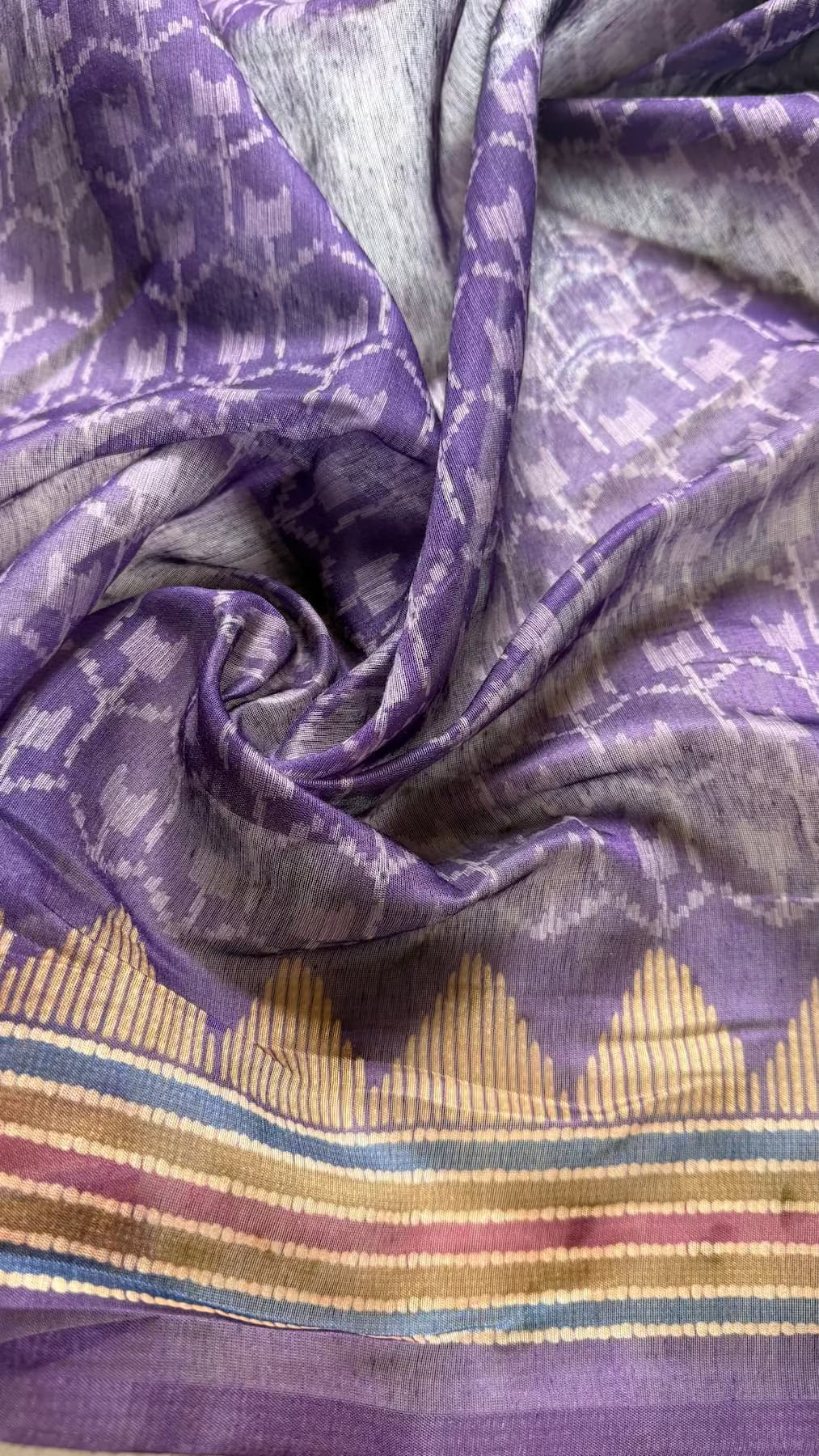 Printed purple chandeir silk blouse piece with temple border 
