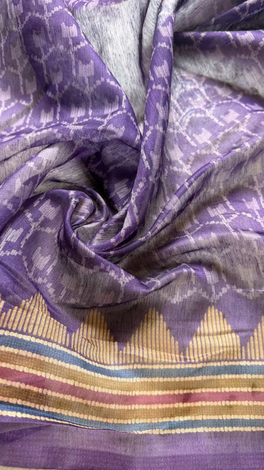 Printed purple chandeir silk blouse piece with temple border 