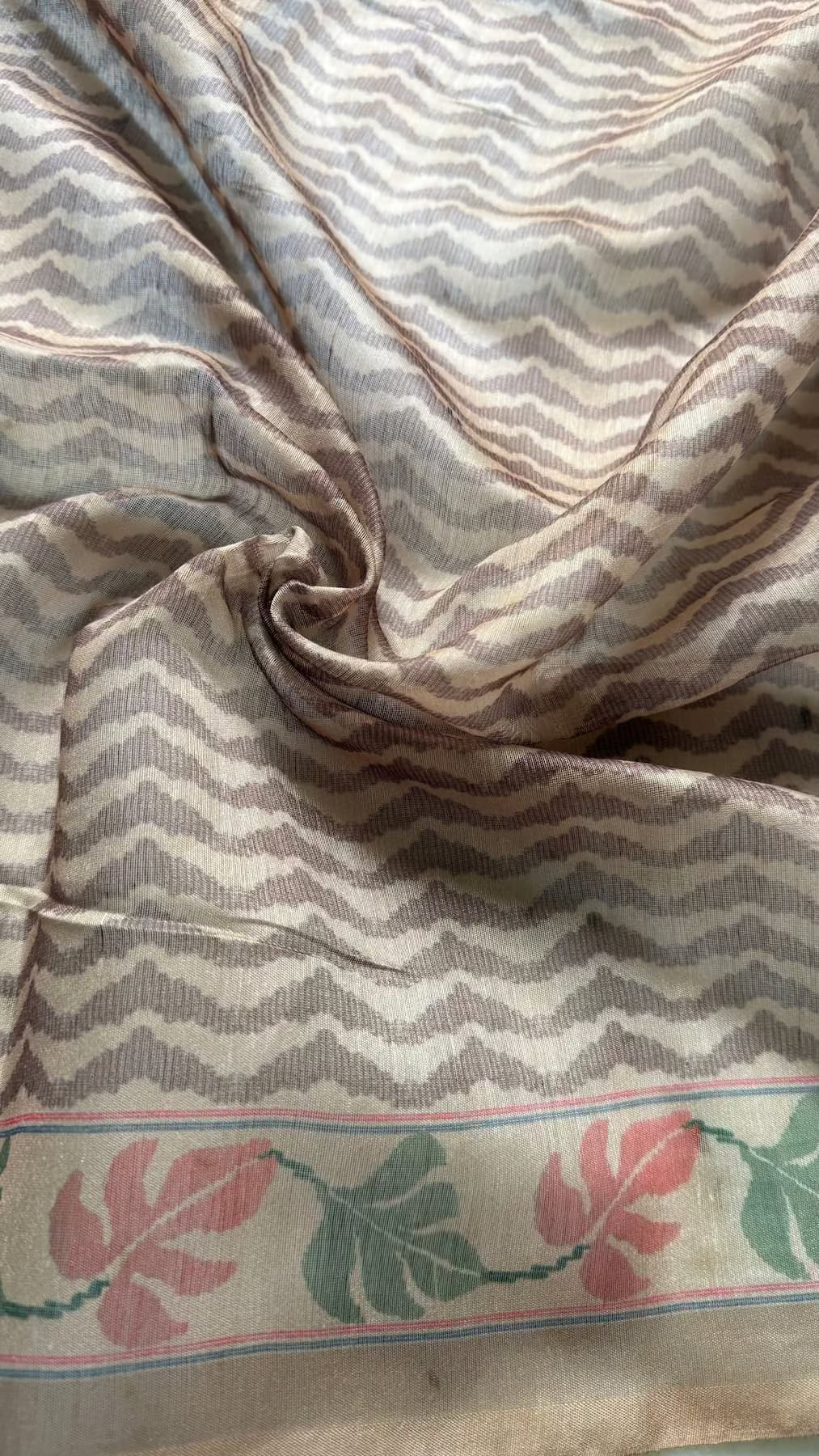 Printed blouse fabric with botanical print border for woman by Ethnic Today.