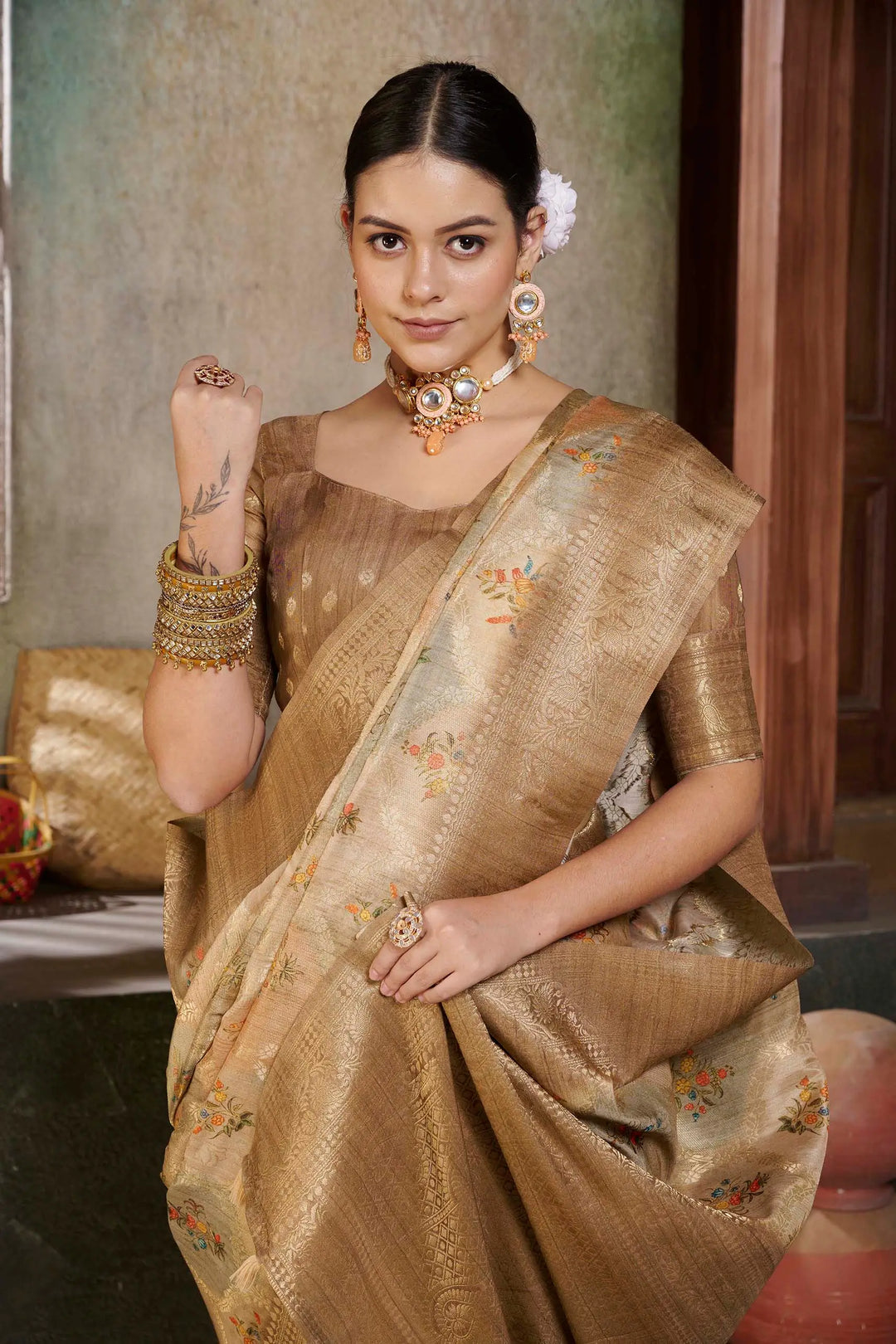 Yellow Position printed saree.