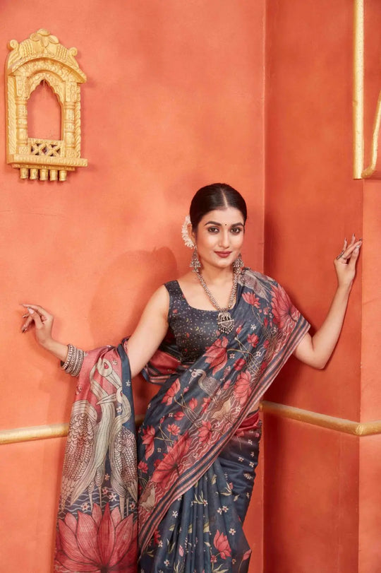 Woman in Lotus & Egret Pallu Designer Chanderi Saree.