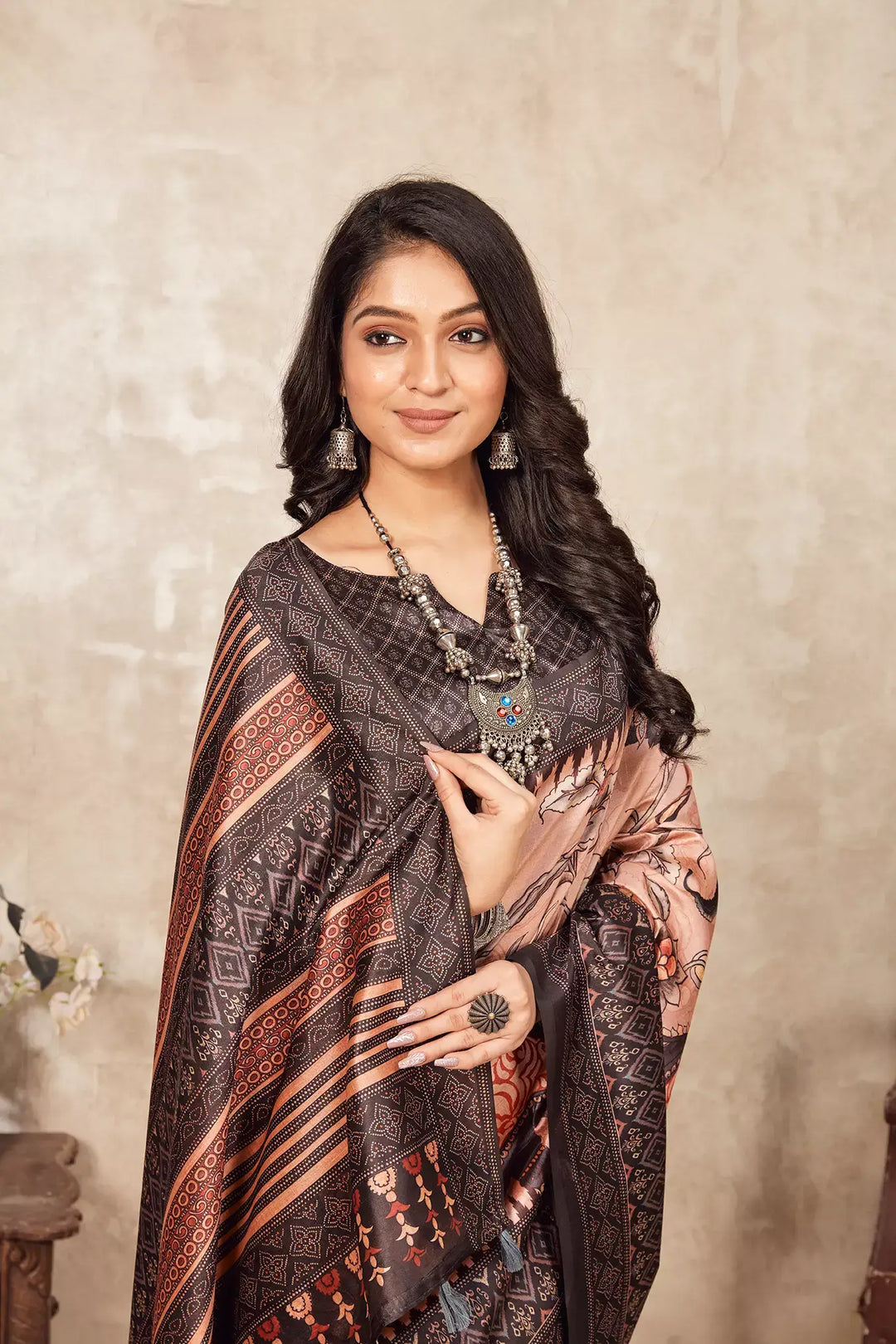 Hathi Kalamkari Dia silk printed saree for woman by Ethnic today.